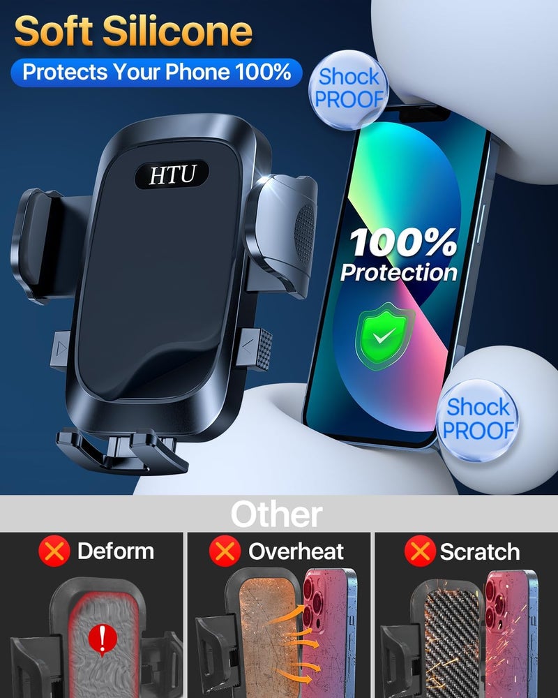 HTU 2026 Ultimate Best【True Military-Grade & Safety Cert】Car Phone Holder【Upgraded 5-in-1 & 100+LBS Strongest Suction】360 Rotation Truck Windshield Dashboard Vent Mount Stand for iPhone Android,Deep Black - Image 2